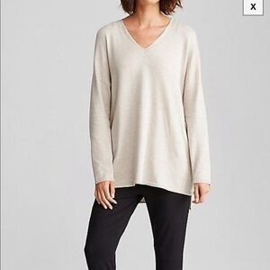 Eileen Fisher V neck tunic sweater in clay color